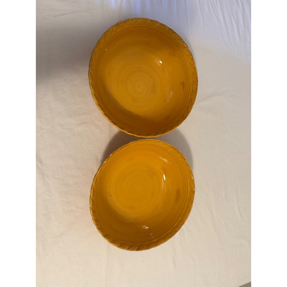 Artimino Tuscan Countryside Yellow Stoneware Bowls Set of 2 Pasta Salad 9.5in